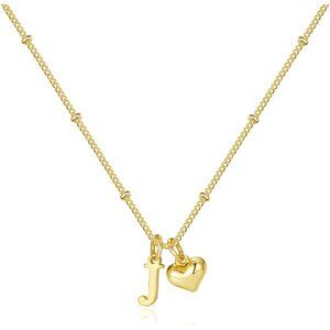 Adjustable 14K Gold Plated Heart Initial Pendant Necklace - Elegant Jewelry Gift